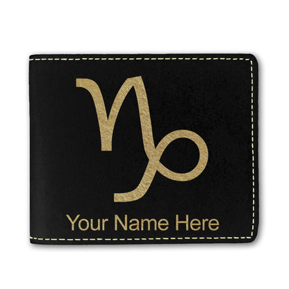 Faux Leather Bi-Fold Wallet, Zodiac Sign Capricorn, Personalized Engraving Included