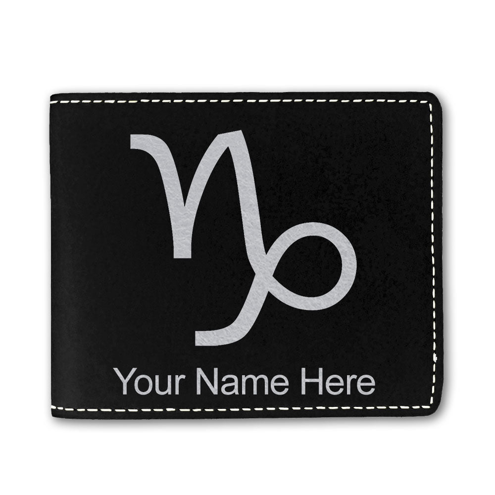Faux Leather Bi-Fold Wallet, Zodiac Sign Capricorn, Personalized Engraving Included