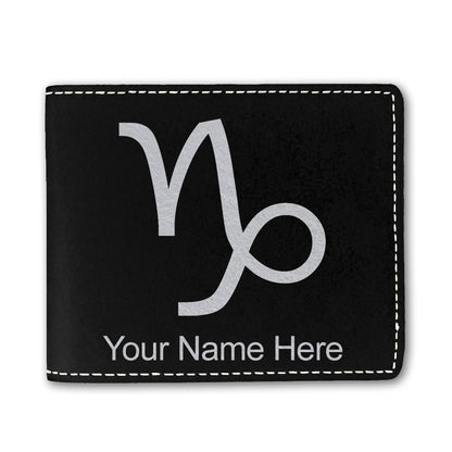 Faux Leather Bi-Fold Wallet, Zodiac Sign Capricorn, Personalized Engraving Included