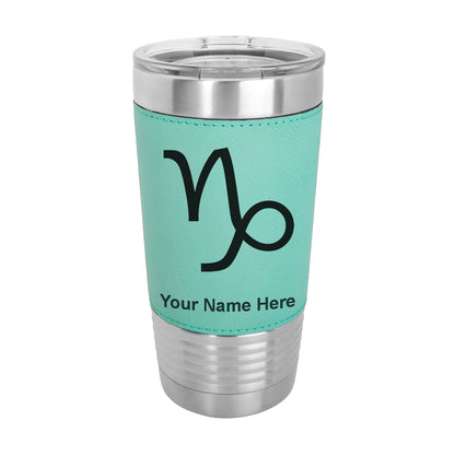 20oz Faux Leather Tumbler Mug, Zodiac Sign Capricorn, Personalized Engraving Included