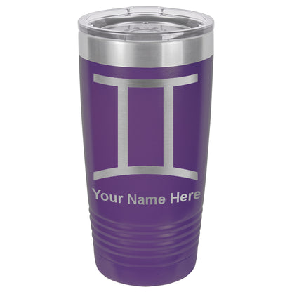 20oz Vacuum Insulated Tumbler Mug, Zodiac Sign Gemini, Personalized Engraving Included