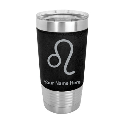 20oz Faux Leather Tumbler Mug, Zodiac Sign Leo, Personalized Engraving Included