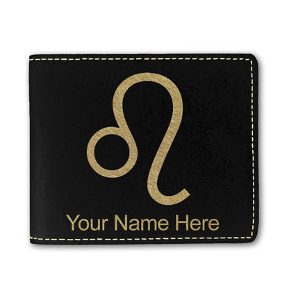 Faux Leather Bi-Fold Wallet, Zodiac Sign Leo, Personalized Engraving Included