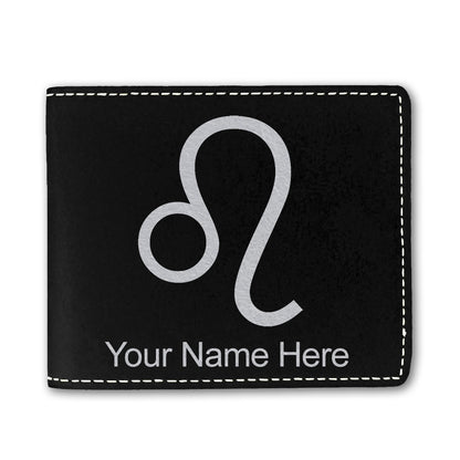 Faux Leather Bi-Fold Wallet, Zodiac Sign Leo, Personalized Engraving Included