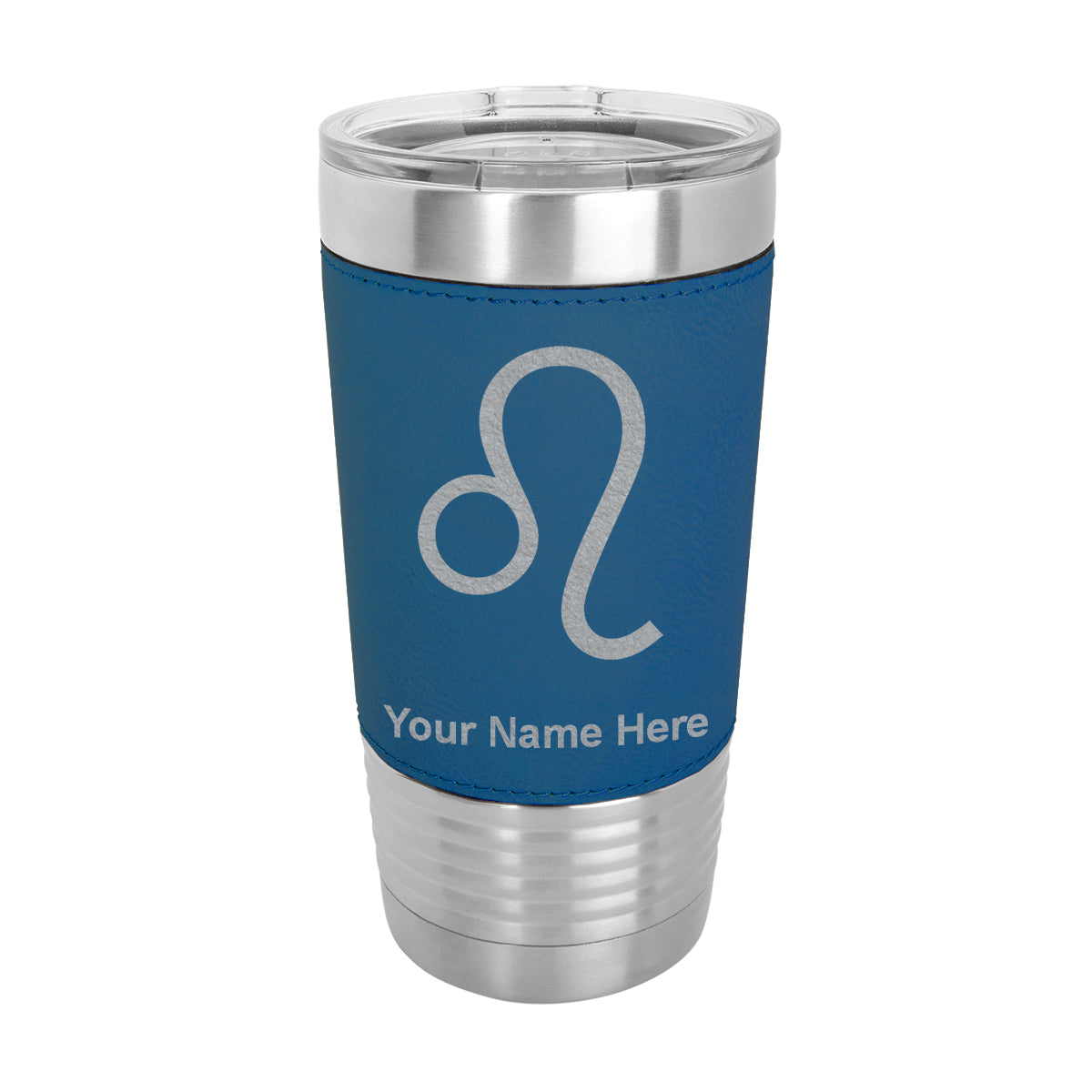 20oz Faux Leather Tumbler Mug, Zodiac Sign Leo, Personalized Engraving Included