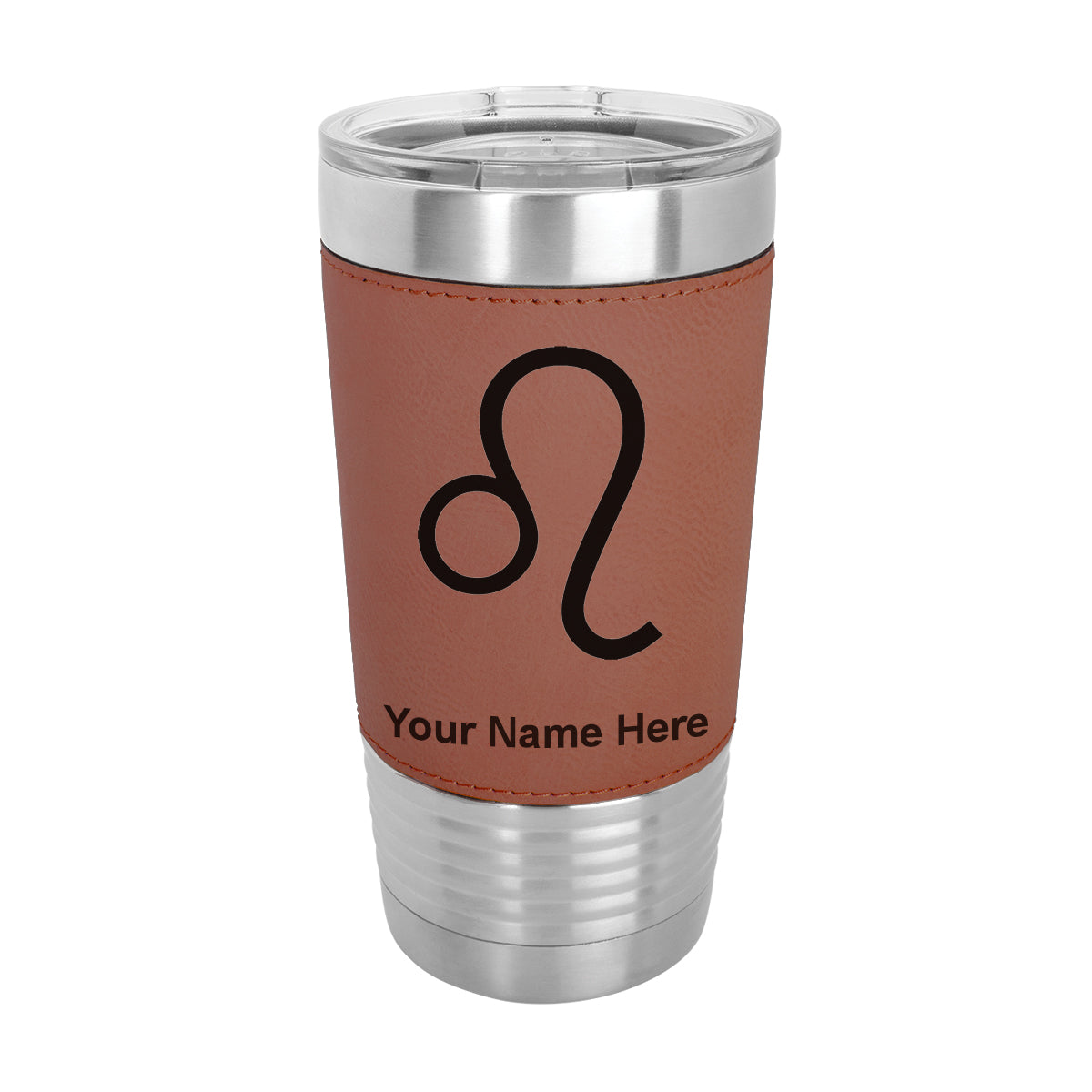 20oz Faux Leather Tumbler Mug, Zodiac Sign Leo, Personalized Engraving Included