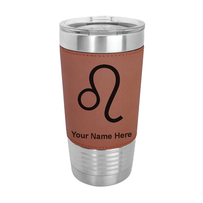 20oz Faux Leather Tumbler Mug, Zodiac Sign Leo, Personalized Engraving Included