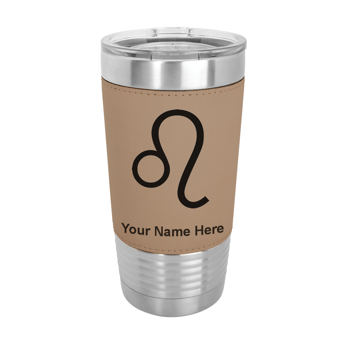 20oz Faux Leather Tumbler Mug, Zodiac Sign Leo, Personalized Engraving Included
