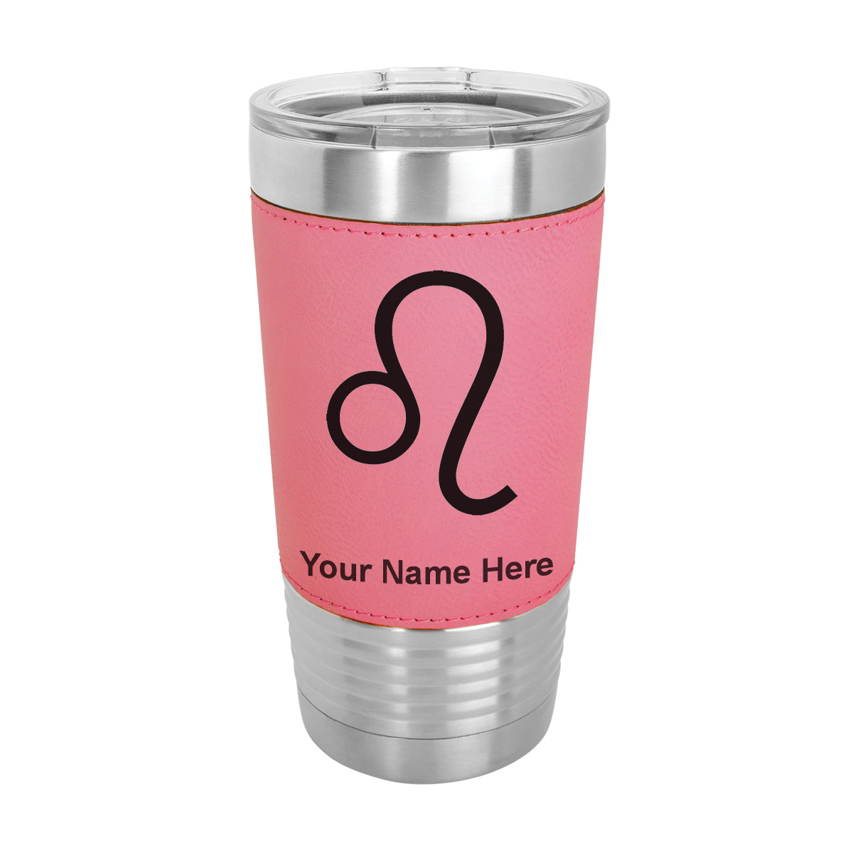 20oz Faux Leather Tumbler Mug, Zodiac Sign Leo, Personalized Engraving Included