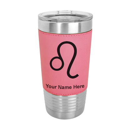 20oz Faux Leather Tumbler Mug, Zodiac Sign Leo, Personalized Engraving Included