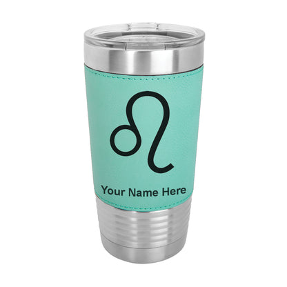 20oz Faux Leather Tumbler Mug, Zodiac Sign Leo, Personalized Engraving Included