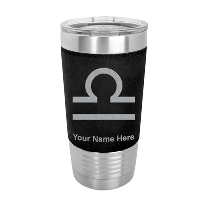 20oz Faux Leather Tumbler Mug, Zodiac Sign Libra, Personalized Engraving Included