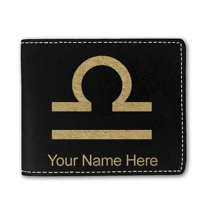 Faux Leather Bi-Fold Wallet, Zodiac Sign Libra, Personalized Engraving Included