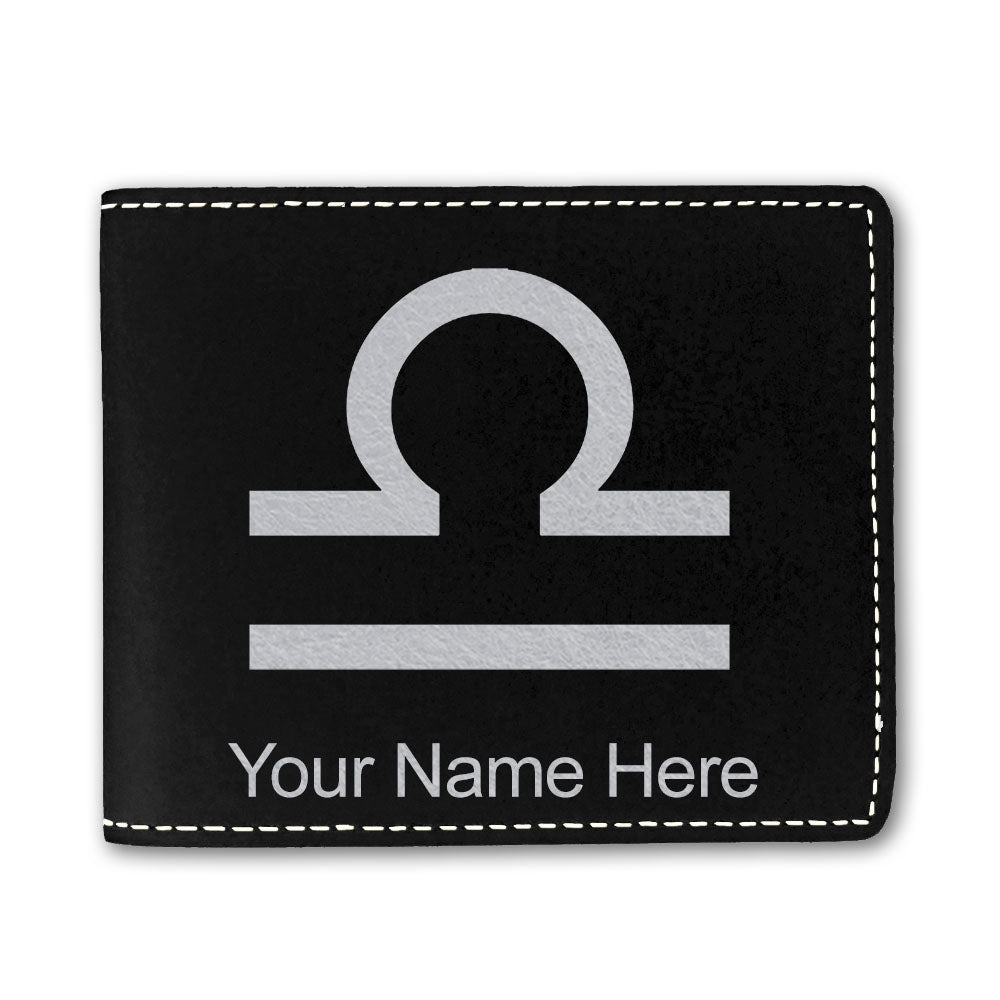 Faux Leather Bi-Fold Wallet, Zodiac Sign Libra, Personalized Engraving Included