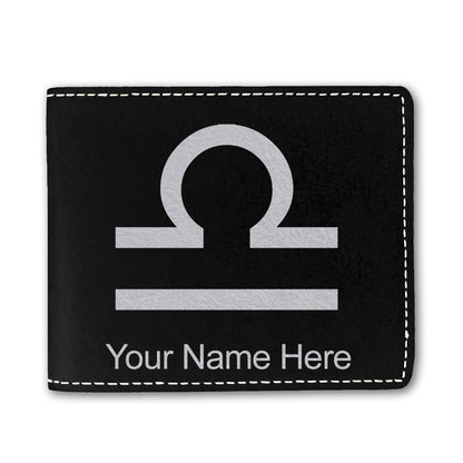 Faux Leather Bi-Fold Wallet, Zodiac Sign Libra, Personalized Engraving Included