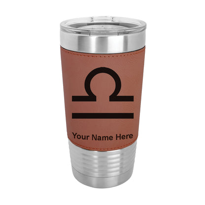 20oz Faux Leather Tumbler Mug, Zodiac Sign Libra, Personalized Engraving Included