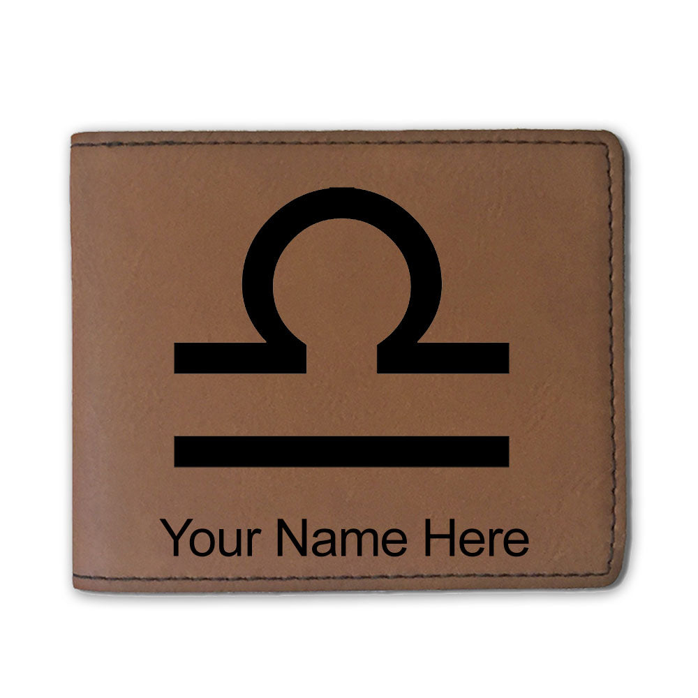 Faux Leather Bi-Fold Wallet, Zodiac Sign Libra, Personalized Engraving Included