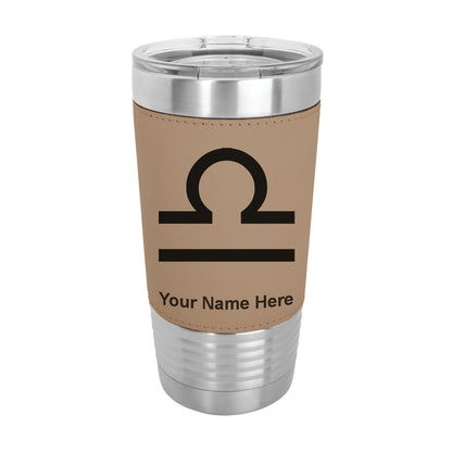 20oz Faux Leather Tumbler Mug, Zodiac Sign Libra, Personalized Engraving Included