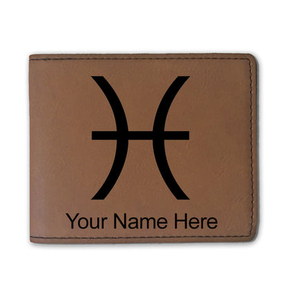 Faux Leather Bi-Fold Wallet, Zodiac Sign Pisces, Personalized Engraving Included