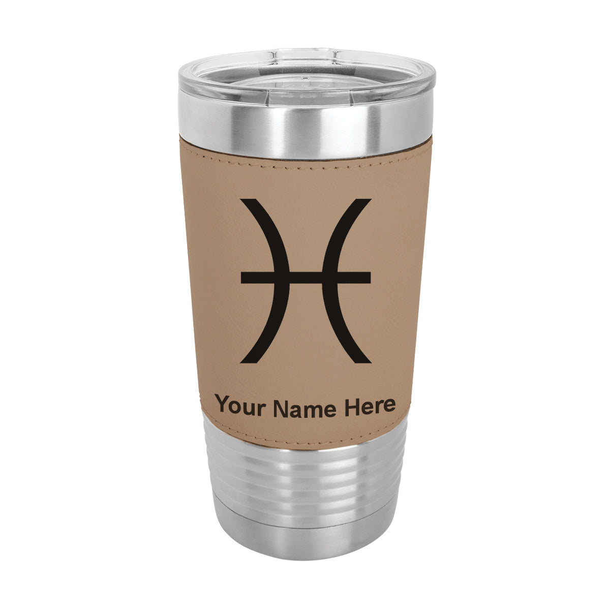 20oz Faux Leather Tumbler Mug, Zodiac Sign Pisces, Personalized Engraving Included