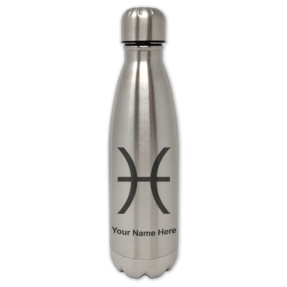 LaserGram Single Wall Water Bottle, Zodiac Sign Pisces, Personalized Engraving Included