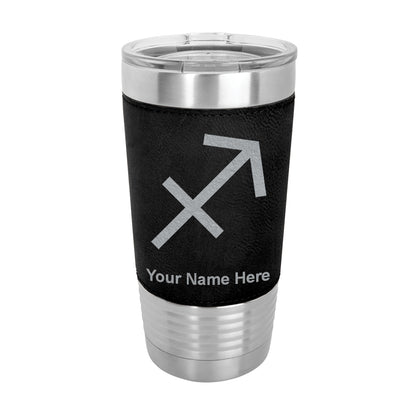 20oz Faux Leather Tumbler Mug, Zodiac Sign Sagittarius, Personalized Engraving Included