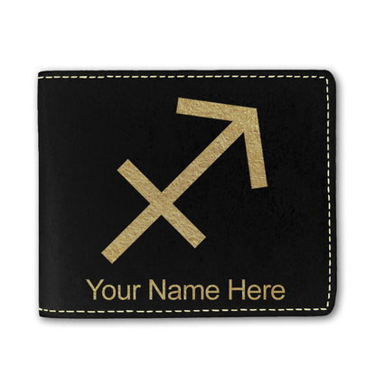 Faux Leather Bi-Fold Wallet, Zodiac Sign Sagittarius, Personalized Engraving Included