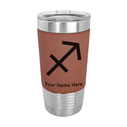 20oz Faux Leather Tumbler Mug, Zodiac Sign Sagittarius, Personalized Engraving Included