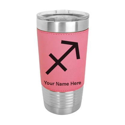 20oz Faux Leather Tumbler Mug, Zodiac Sign Sagittarius, Personalized Engraving Included