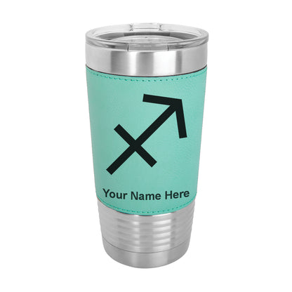 20oz Faux Leather Tumbler Mug, Zodiac Sign Sagittarius, Personalized Engraving Included