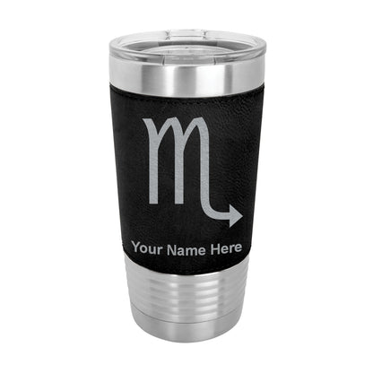 20oz Faux Leather Tumbler Mug, Zodiac Sign Scorpio, Personalized Engraving Included