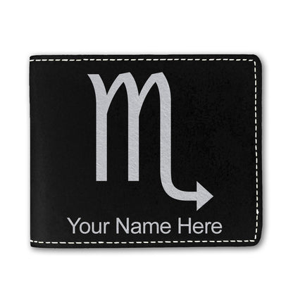 Faux Leather Bi-Fold Wallet, Zodiac Sign Scorpio, Personalized Engraving Included