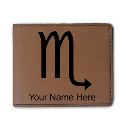 Faux Leather Bi-Fold Wallet, Zodiac Sign Scorpio, Personalized Engraving Included