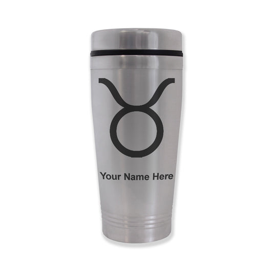 Commuter Travel Mug, Zodiac Sign Taurus, Personalized Engraving Included