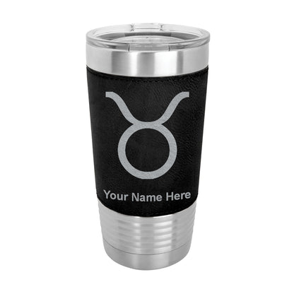 20oz Faux Leather Tumbler Mug, Zodiac Sign Taurus, Personalized Engraving Included