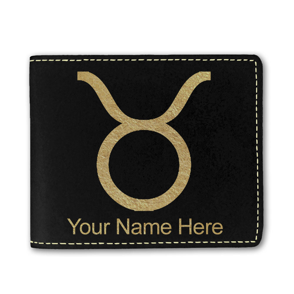 Faux Leather Bi-Fold Wallet, Zodiac Sign Taurus, Personalized Engraving Included