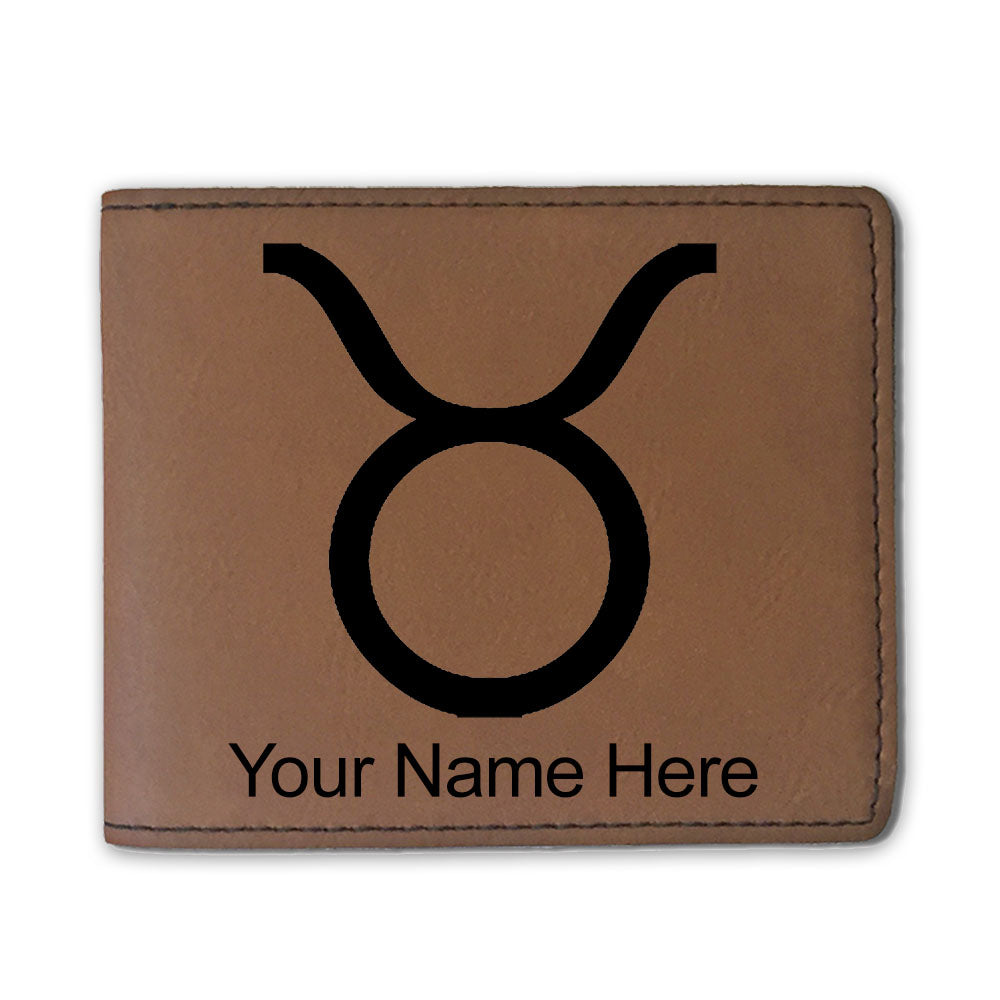 Faux Leather Bi-Fold Wallet, Zodiac Sign Taurus, Personalized Engraving Included