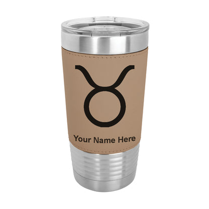 20oz Faux Leather Tumbler Mug, Zodiac Sign Taurus, Personalized Engraving Included