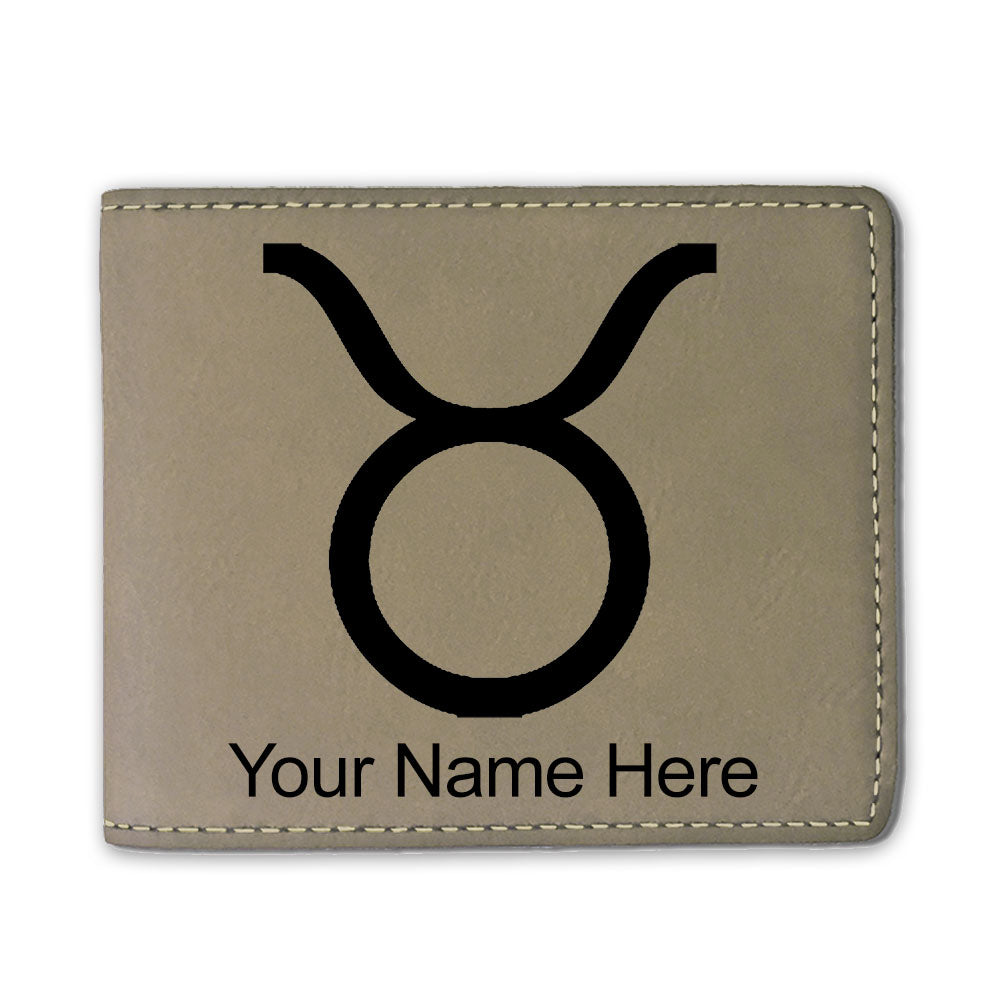 Faux Leather Bi-Fold Wallet, Zodiac Sign Taurus, Personalized Engraving Included