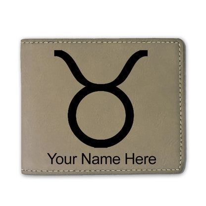 Faux Leather Bi-Fold Wallet, Zodiac Sign Taurus, Personalized Engraving Included