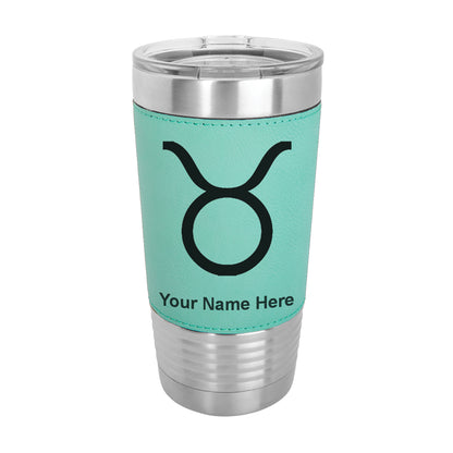 20oz Faux Leather Tumbler Mug, Zodiac Sign Taurus, Personalized Engraving Included
