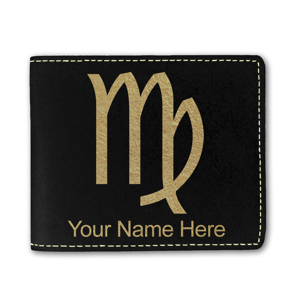 Faux Leather Bi-Fold Wallet, Zodiac Sign Virgo, Personalized Engraving Included