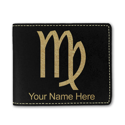 Faux Leather Bi-Fold Wallet, Zodiac Sign Virgo, Personalized Engraving Included