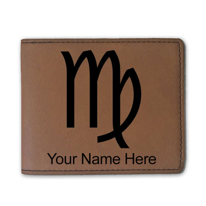 Faux Leather Bi-Fold Wallet, Zodiac Sign Virgo, Personalized Engraving Included
