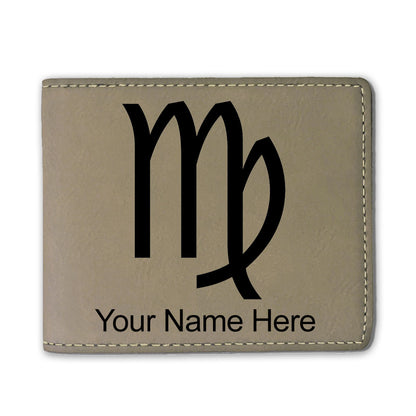 Faux Leather Bi-Fold Wallet, Zodiac Sign Virgo, Personalized Engraving Included