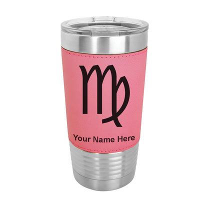 20oz Faux Leather Tumbler Mug, Zodiac Sign Virgo, Personalized Engraving Included