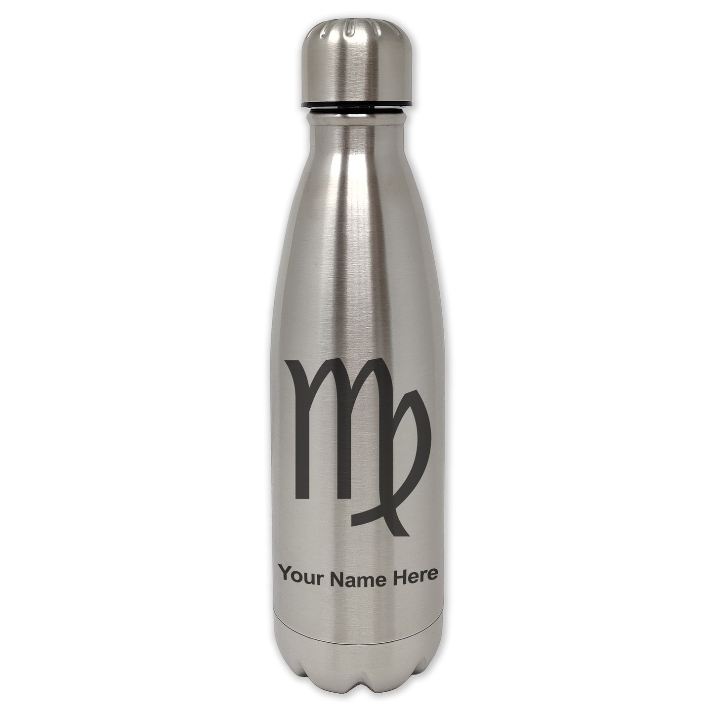 LaserGram Single Wall Water Bottle, Zodiac Sign Virgo, Personalized Engraving Included