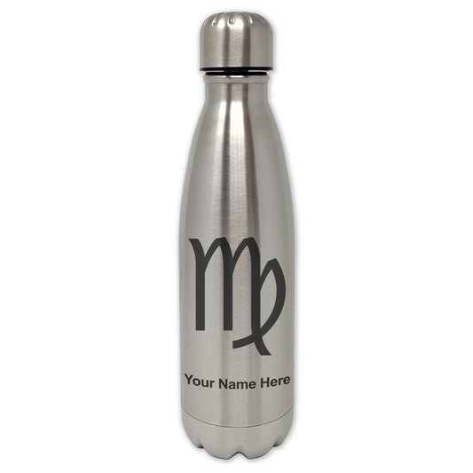LaserGram Single Wall Water Bottle, Zodiac Sign Virgo, Personalized Engraving Included